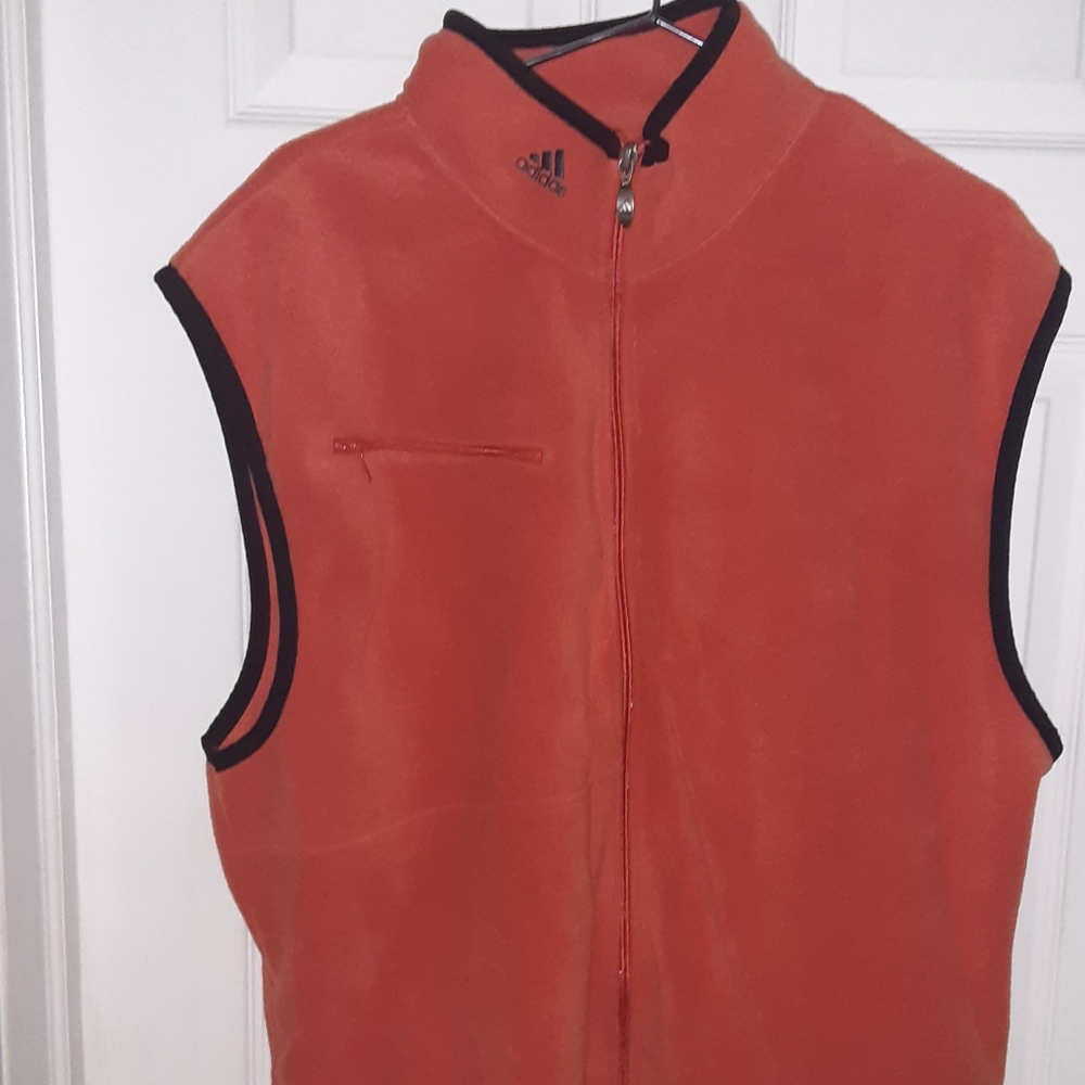 Adidas Vintage Orange Fleece Zip-Up Performance Vest XL